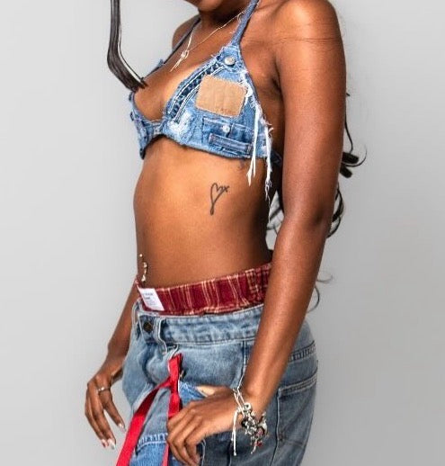 Denim Distressed Custom Bra