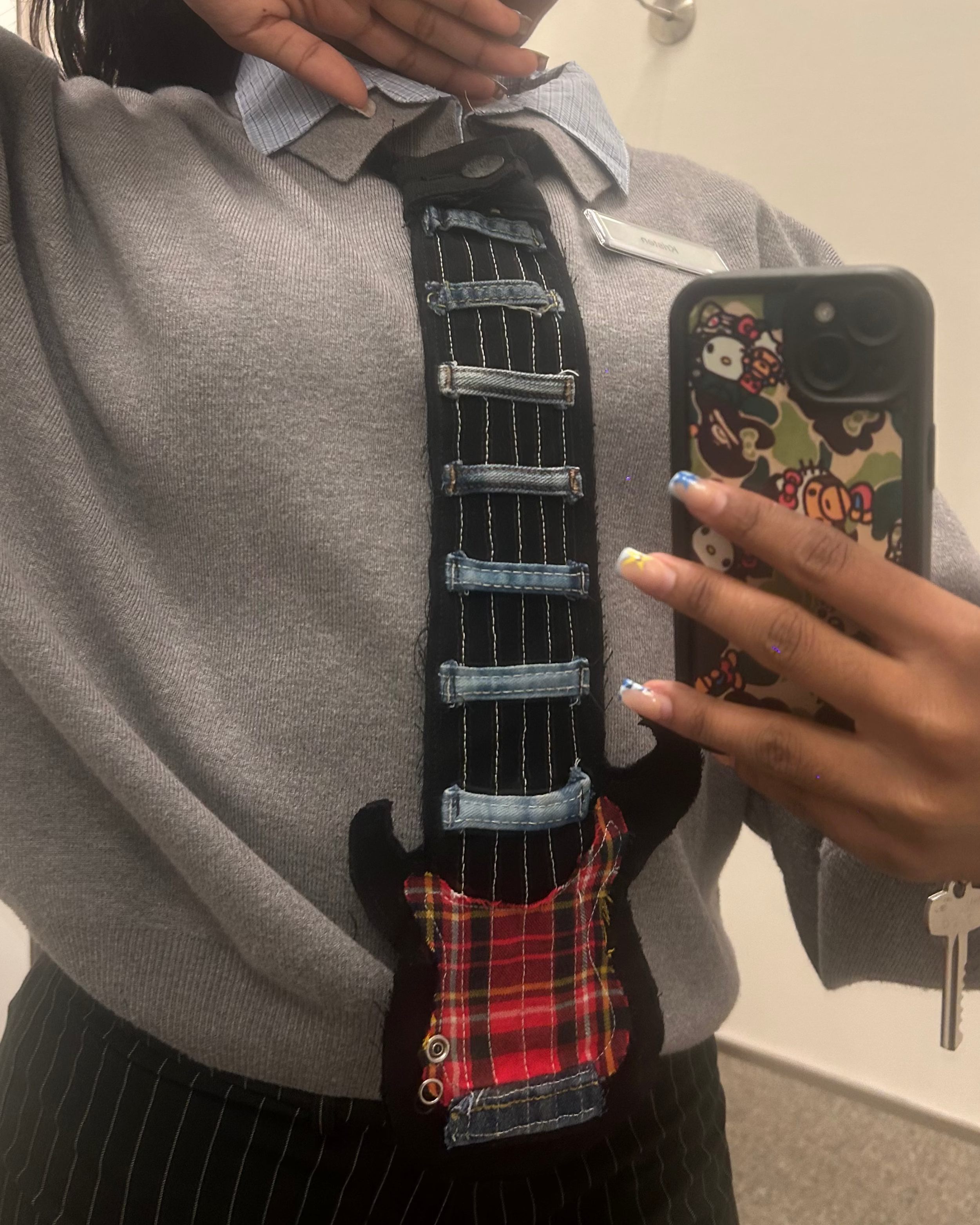 Guitar Denim Upcycled Distressed Necktie 🎸